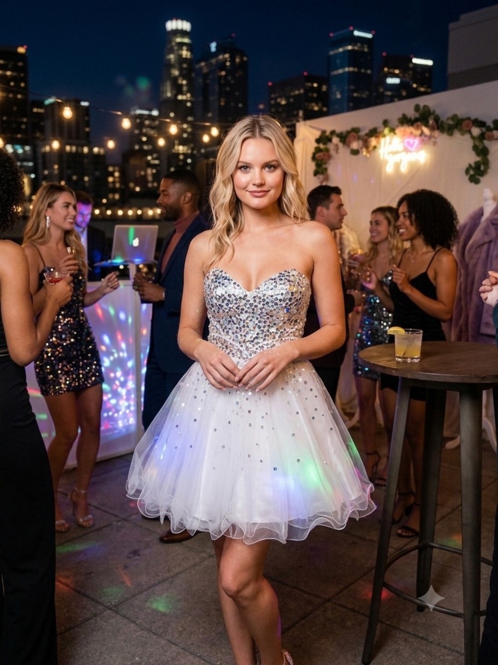Night Moves Size 8 White Dress With Silver Sequined Bodice